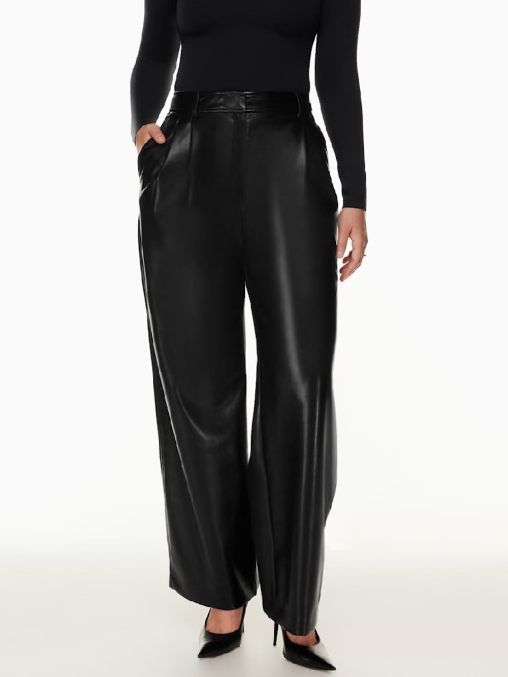 Aritzia Babaton Pleated Pant Size 0 Black High-Rise Wide-Leg Faux Vegan Leather
